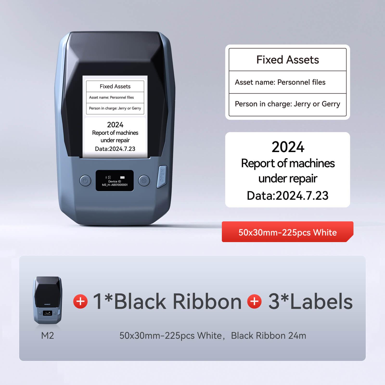 NIIMBOT M2 withe 1 black ribbon 3 50x30mm labels