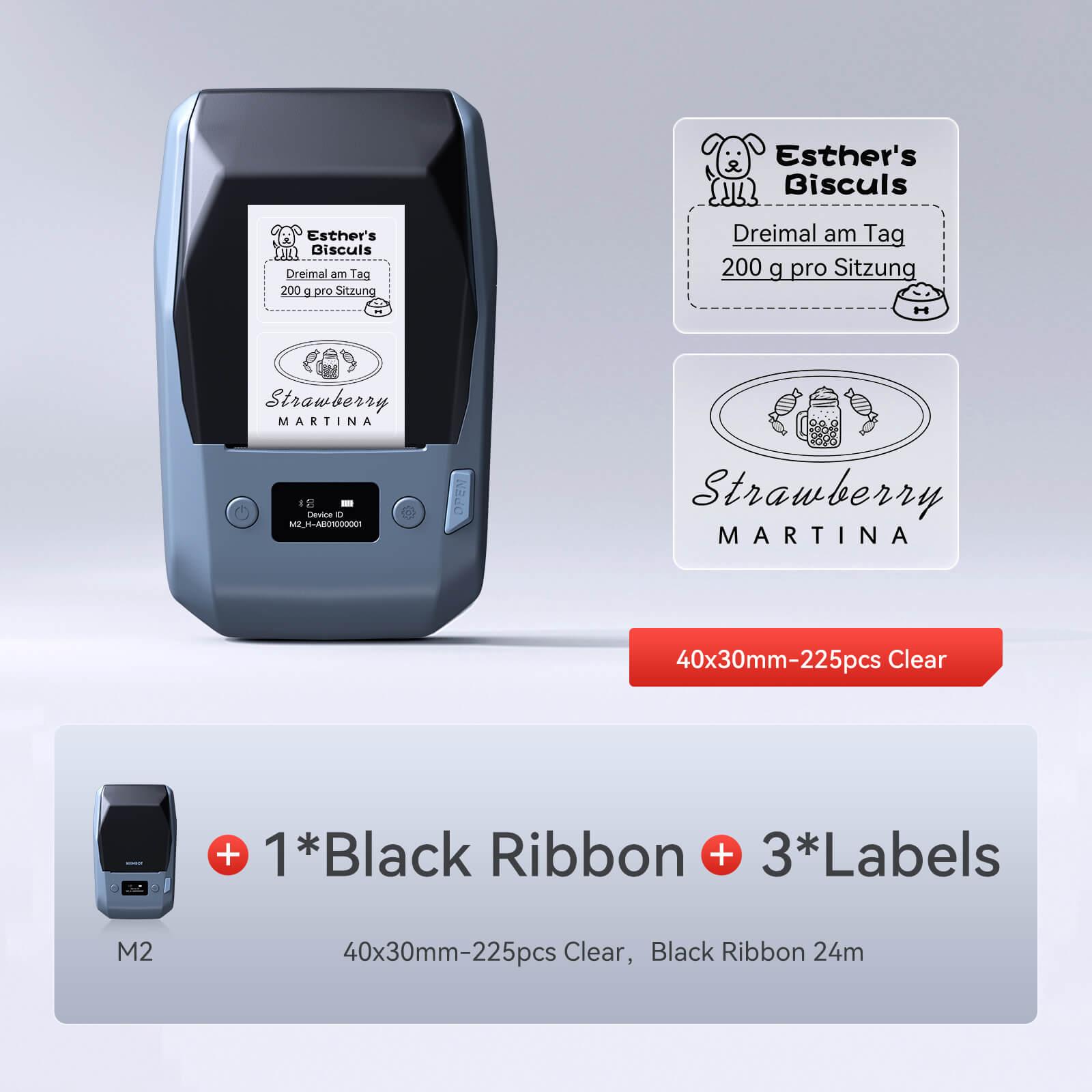 NIIMBOT M2 withe 1 black ribbon 3 40x30mm clear labels