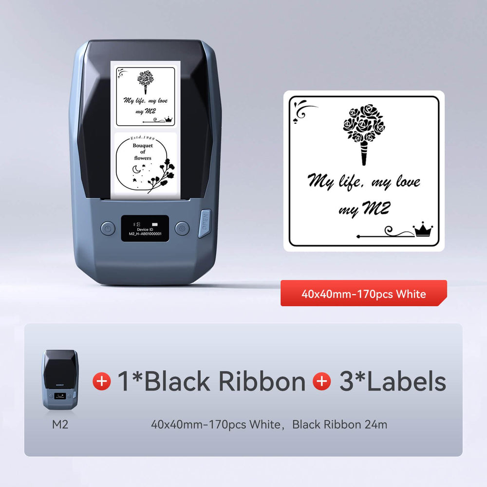 NIIMBOT M2 withe 1 black ribbon 3 40x40mm labels