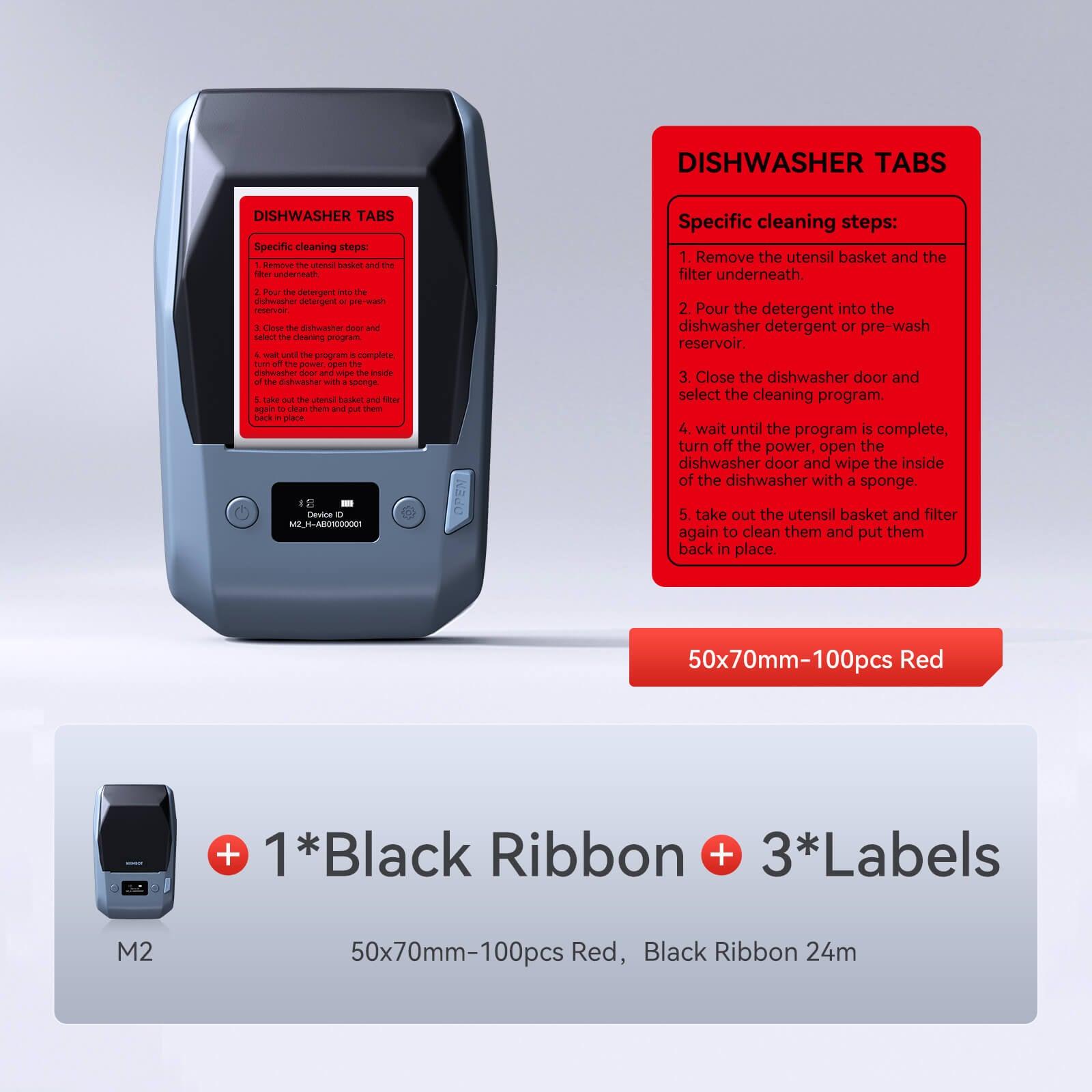 NIIMBOT M2 withe 1 black ribbon 3 50x70mm red labels