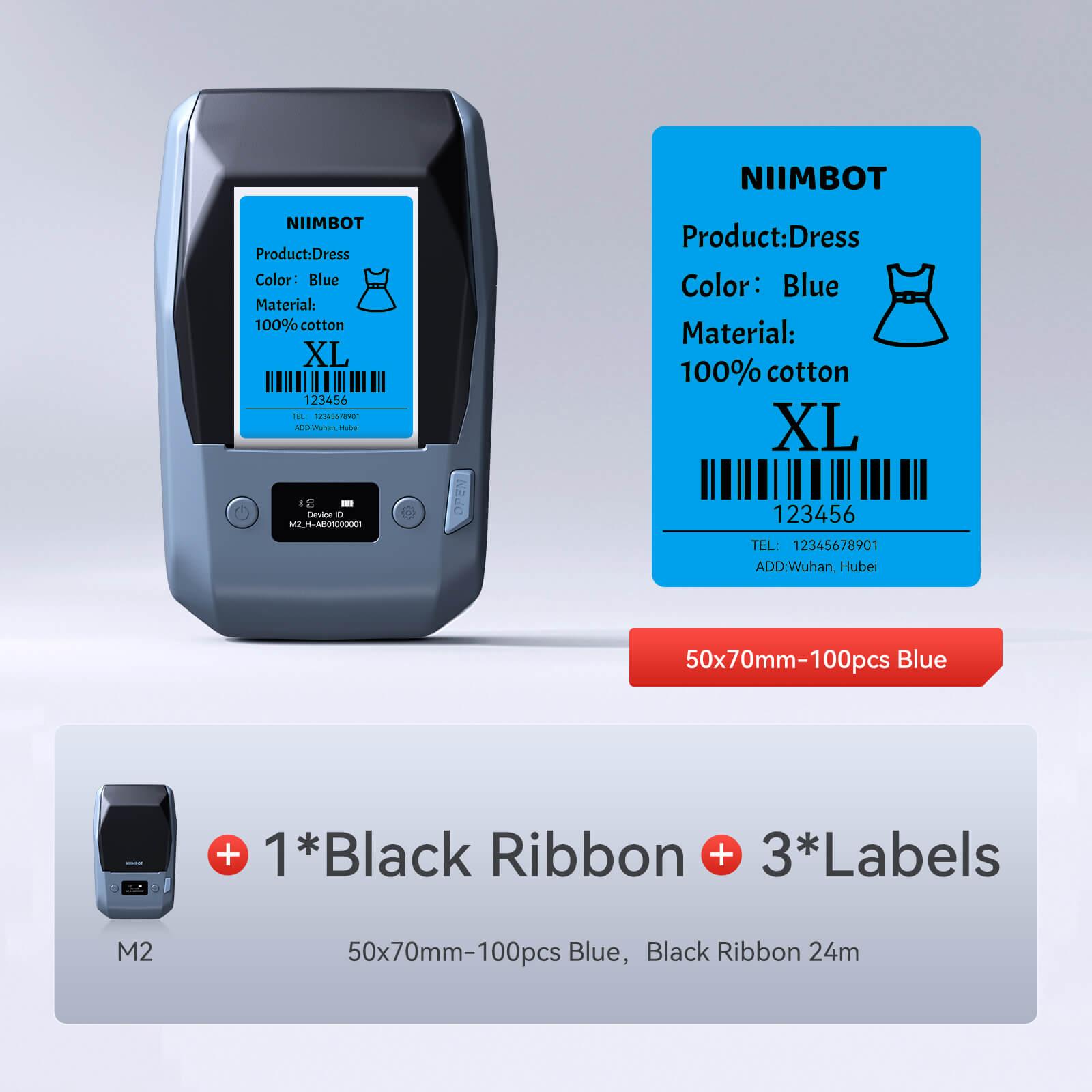 NIIMBOT M2 withe 1 black ribbon 3 50x70mm blue labels