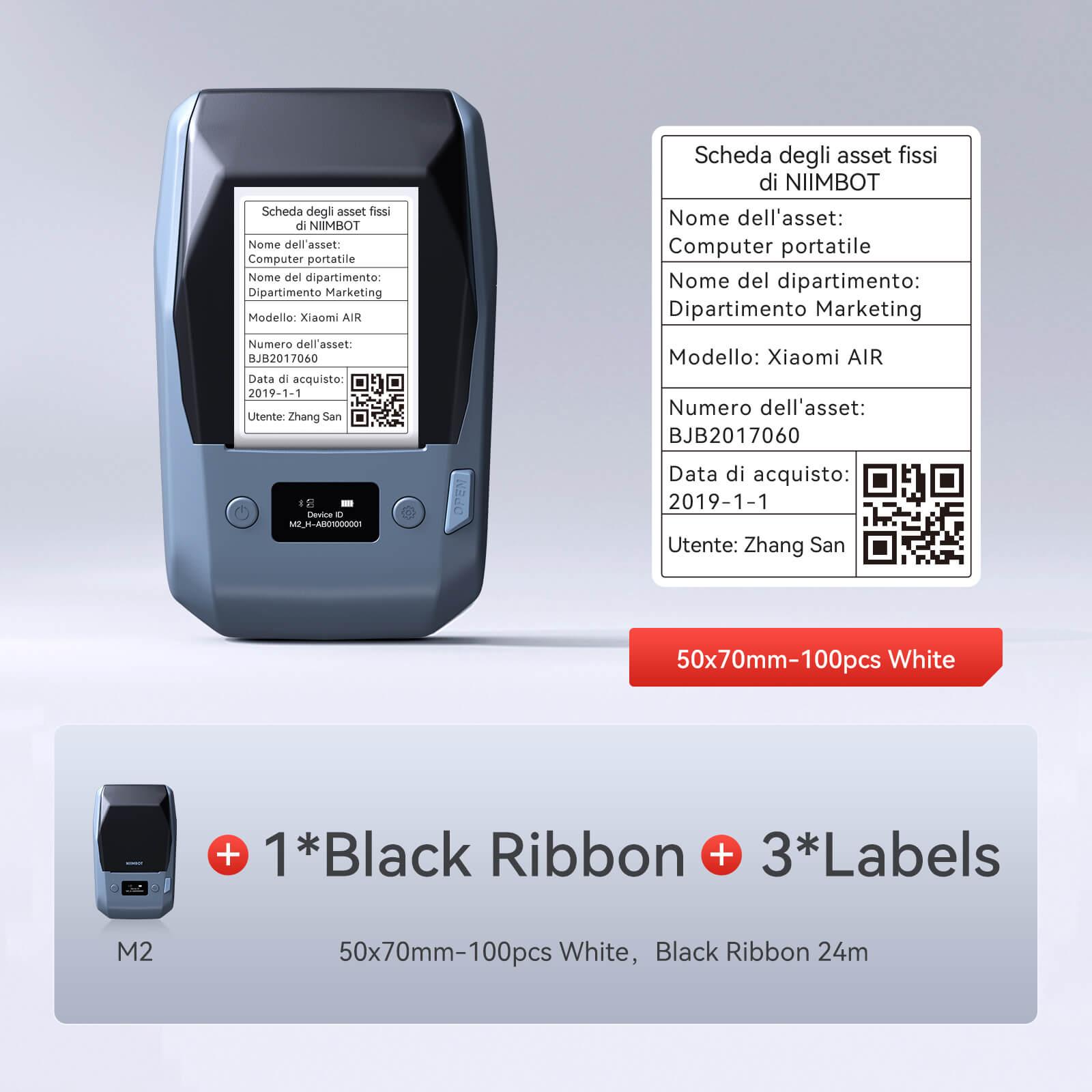 NIIMBOT M2 withe 1 black ribbon 3 50x70mm labels
