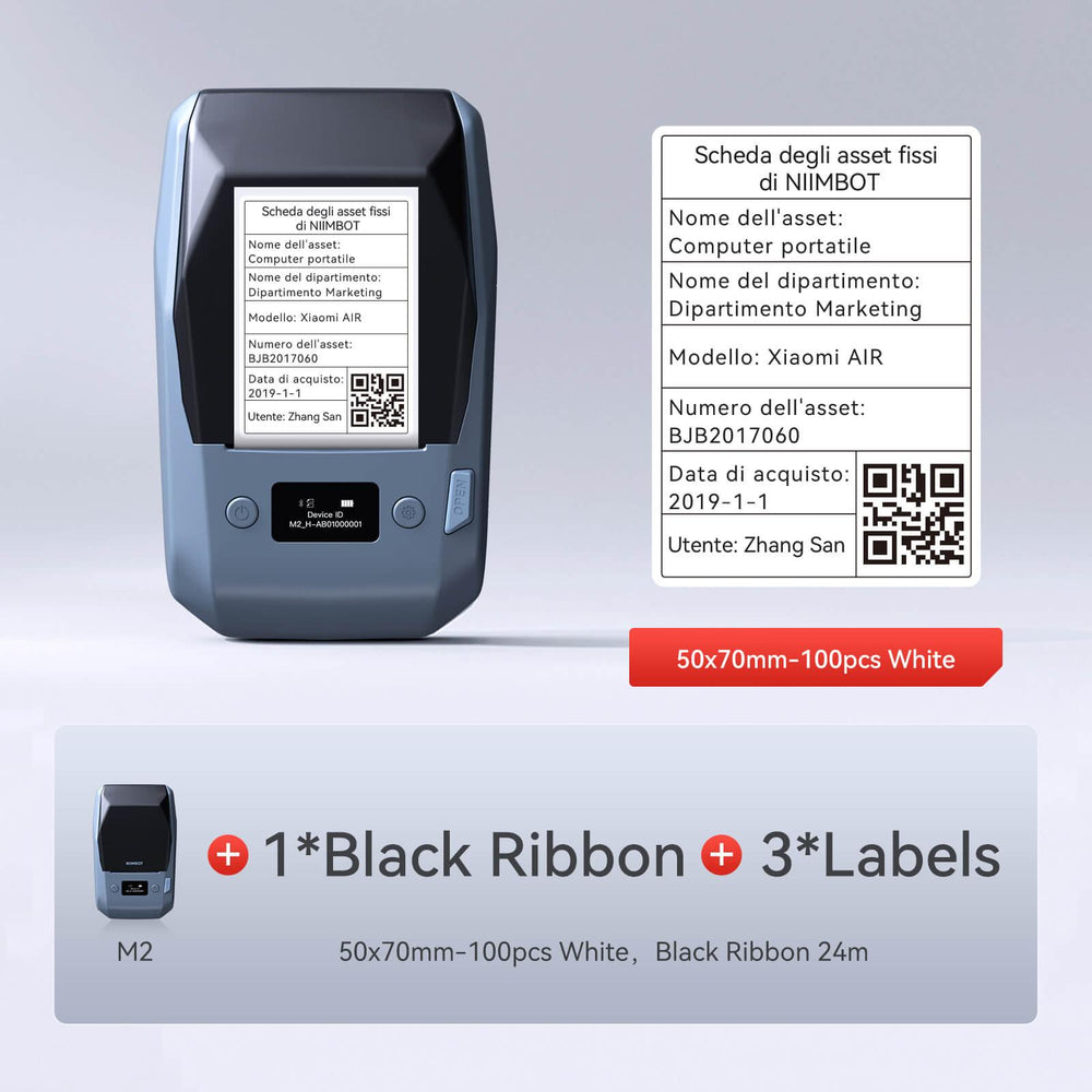 NIIMBOT M2 withe 1 black ribbon 3 50x70mm labels