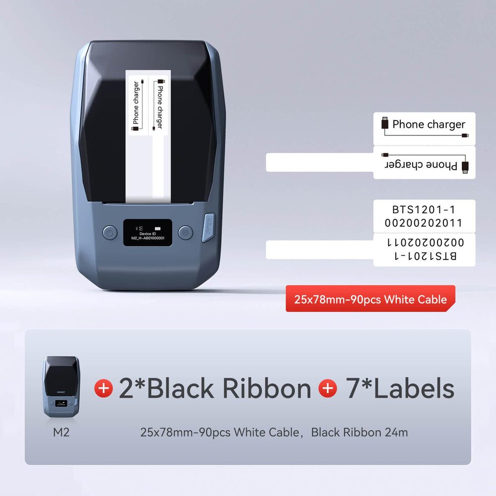 NIIMBOT M2 withe 1 black ribbon 7 25x78mm labels