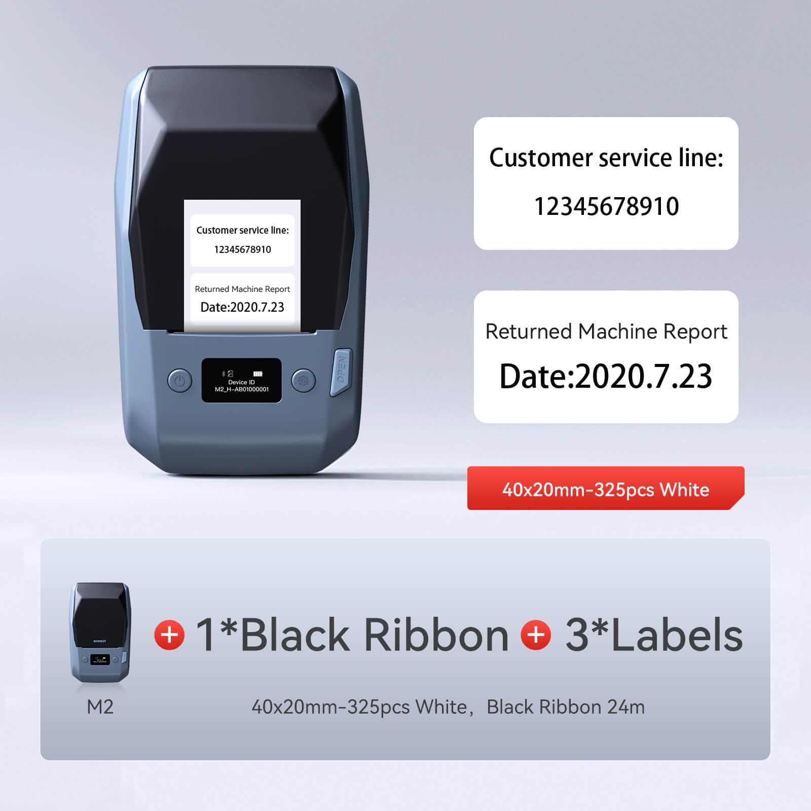 NIIMBOT M2 withe 1 black ribbon 3 40x20mm labels