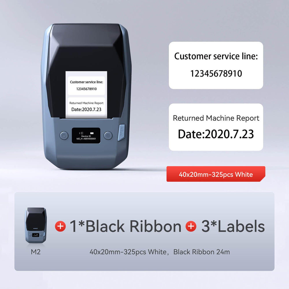NIIMBOT M2 withe 1 black ribbon 3 40x20mm labels