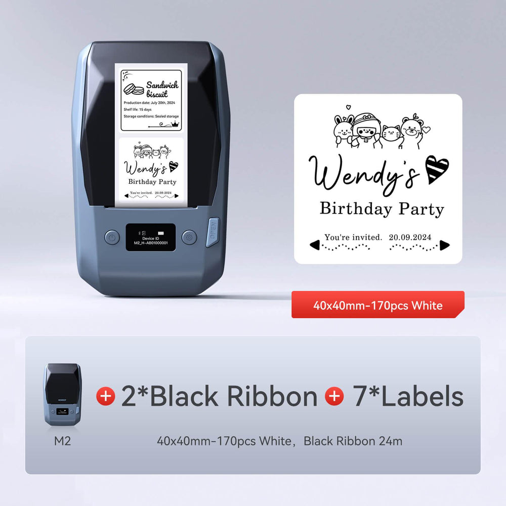 NIIMBOT M2 withe 1 black ribbon 7 40x40mm labels