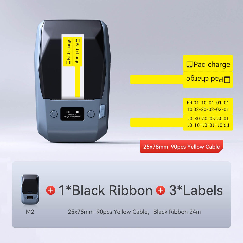 NIIMBOT M2 withe 1 black ribbon 3 25x78mm yellow labels
