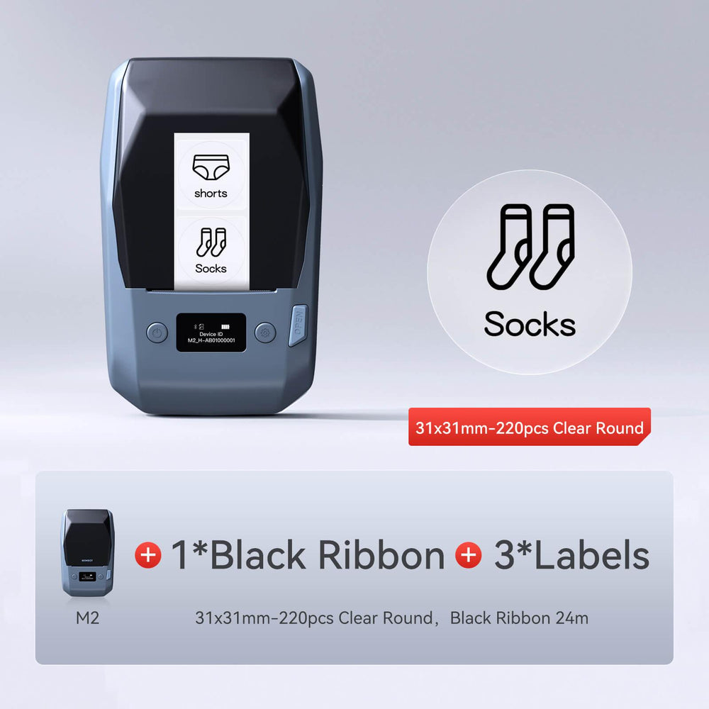 NIIMBOT M2 withe 1 black ribbon 3 31x31mm round labels