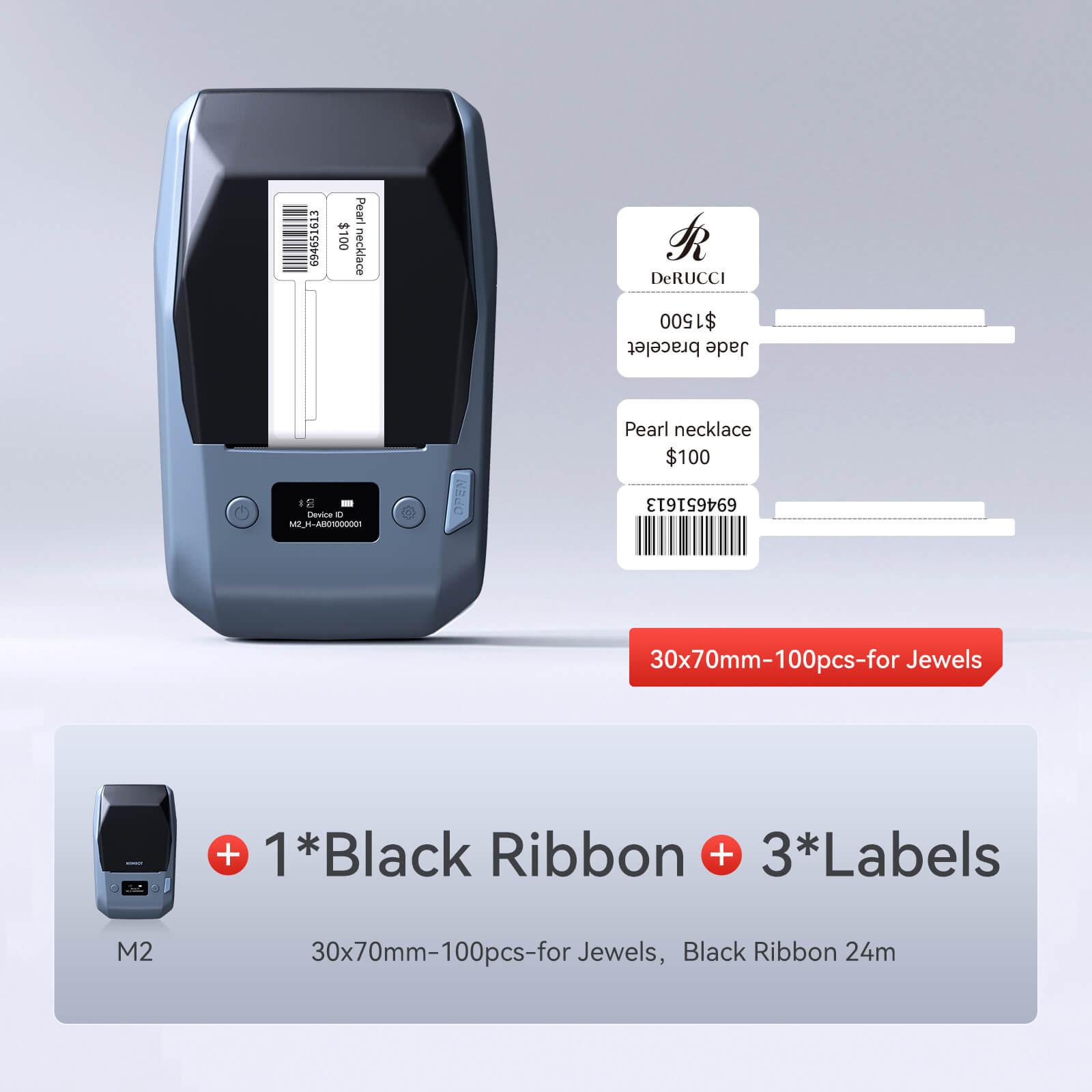 NIIMBOT M2 withe 1 black ribbon 3 30x70mm labels