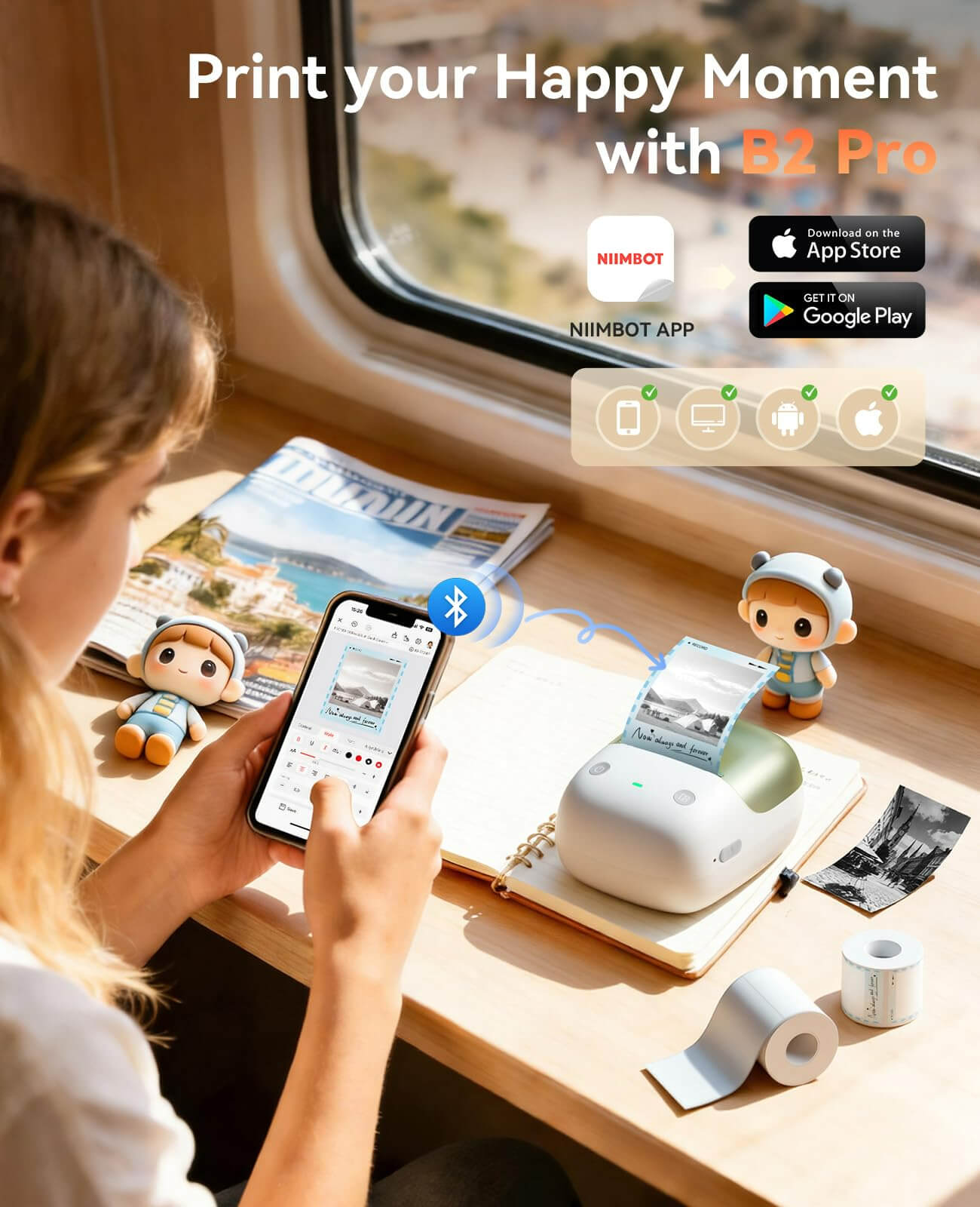 B2 PRO Label Maker Machine, 300DPI HD Thermal Photo Label Printer, Support Red -Black Dual Color Printing