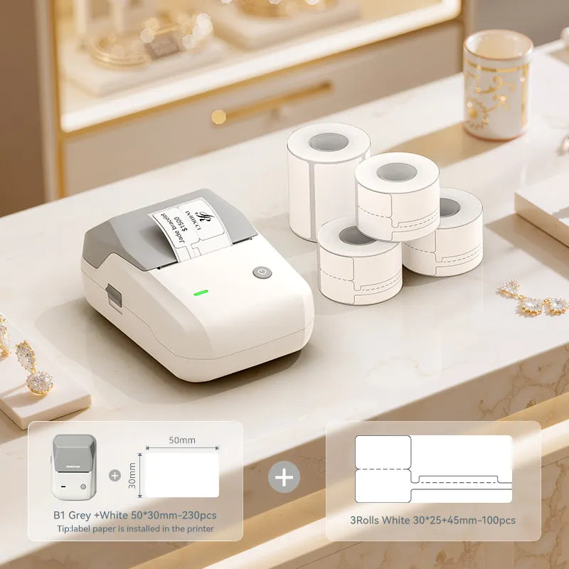 B1 Thermal Jewelry Label Printer set (with 3 Rolls Jewelry Labels), for Jewelry sales, Support Android, iPhone, Windows-10