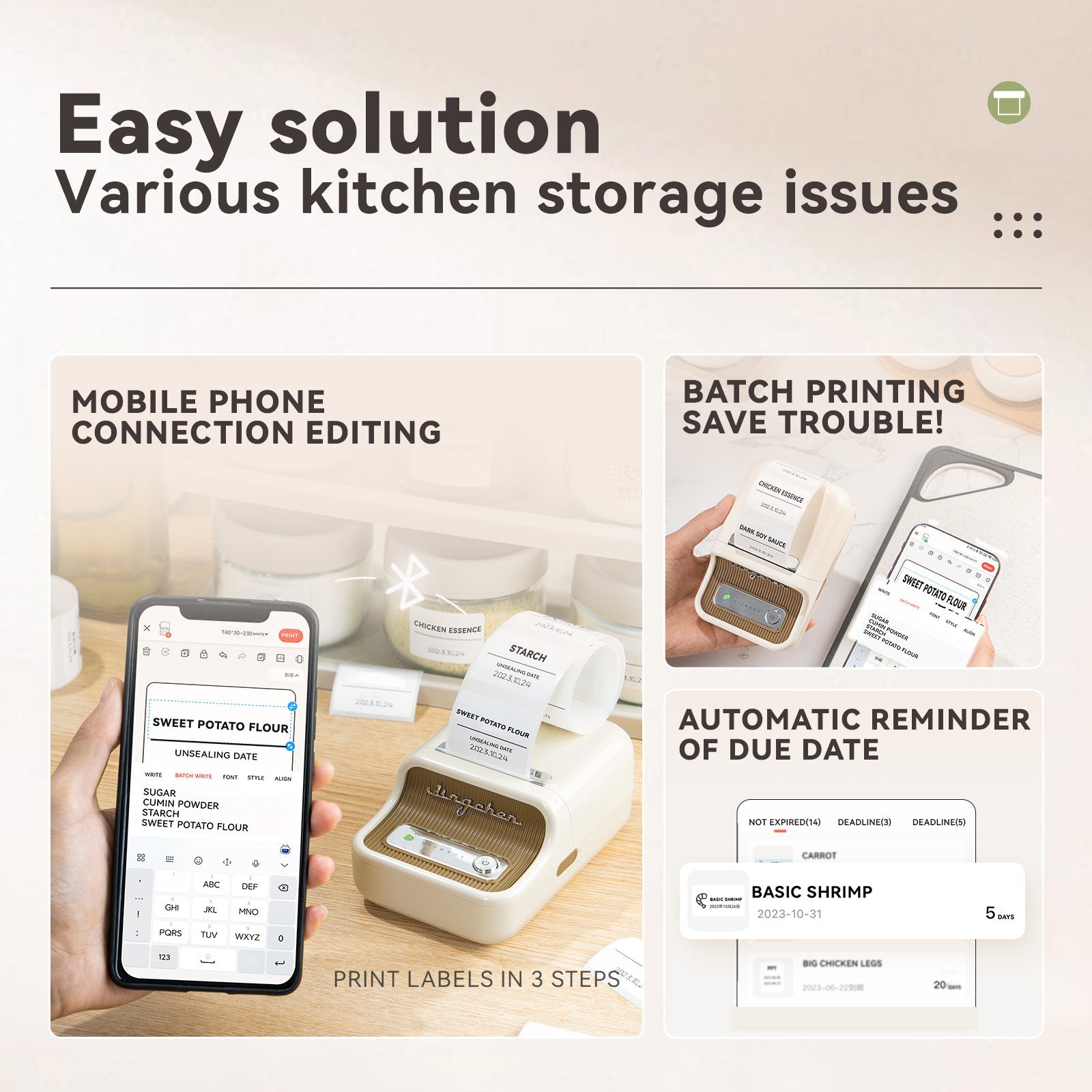 B21 Bluetooth Thermal Kitchen Storage Labels Printer, Efficient for Home, Support PC&Phone