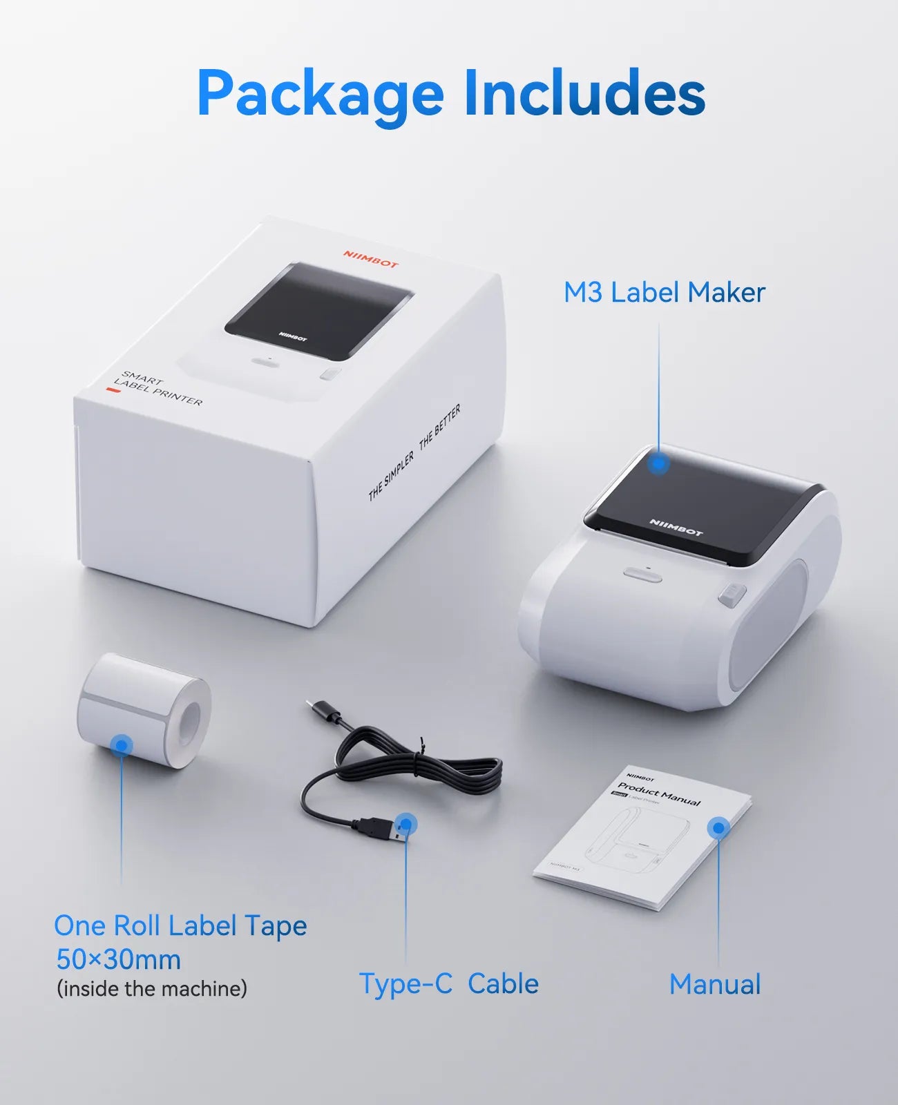 NIIMBOT M3 Inkless Label Maker, 3 Inch Bluetooth Color Thermal Transfer Printer