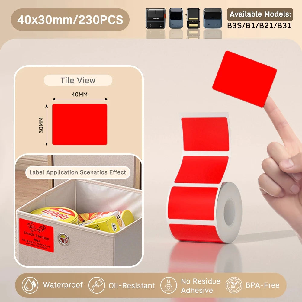 NIIMBOT B21/B203/B3S Colored Label Machine Printing Paper Self Adhesive Label Waterproof Oil Resistant Tear Resistant Label