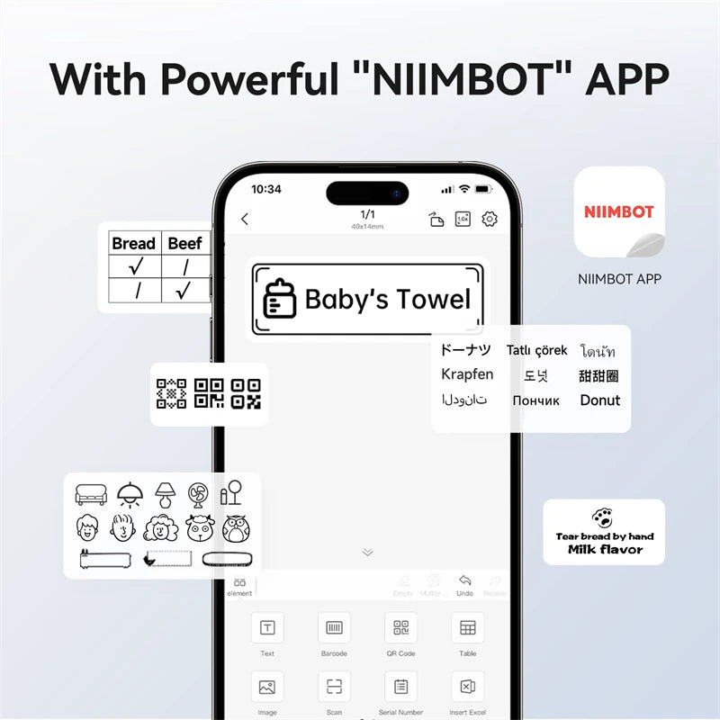 Niimbot B1 Thermal Label Printer Bluetooth Portable Pocket Label Maker Barcode QR Code Self-adhesive Sticker Labeling Machine