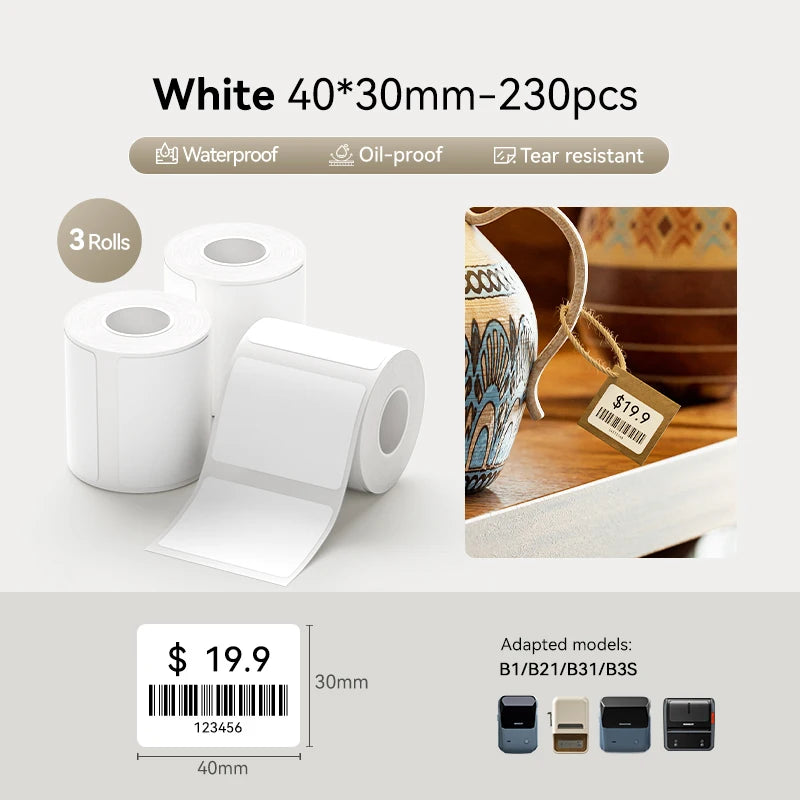NIIMBOT Thermal Sticker Label Paper for B1 B21 B3S B31 Waterproof Marking Label Price Tag Adhesive Tape Price-tag Sticker
