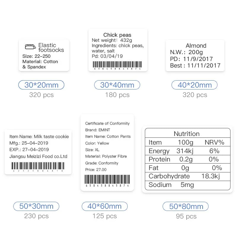 30-50mm Niimbot B21 B1 B3S Printer Label Paper Roll White Sticker Print Papers Rolls Tear-proof Water Oil-proof Adhesive