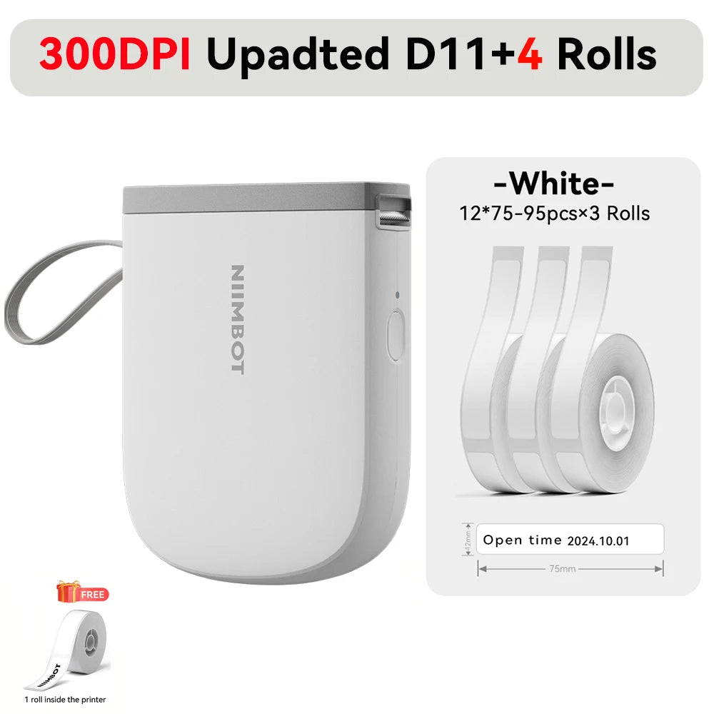 Niimbot Upgraded D11 Mini Thermal Printer 300 DPI Wireless Self-Adhesive Label Maker Inkless Pocket Barcode Name Tag  Labeller
