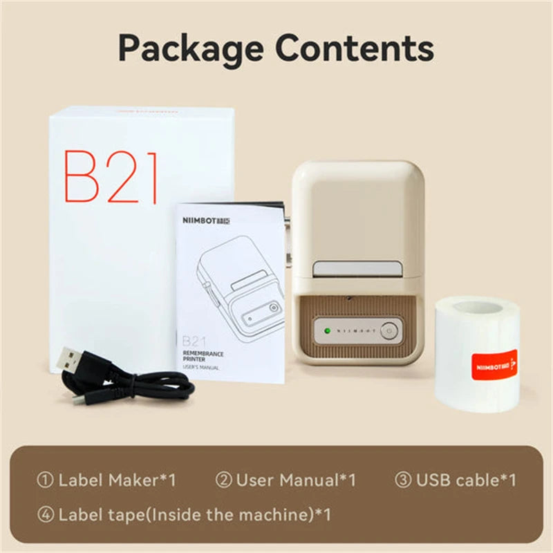 NIIMBOT B21/B1 Portable Thermal Printer 1500mAh Wireless Sticker Printer With Self-adhesive Labels For Barcode Clothing Jewelry