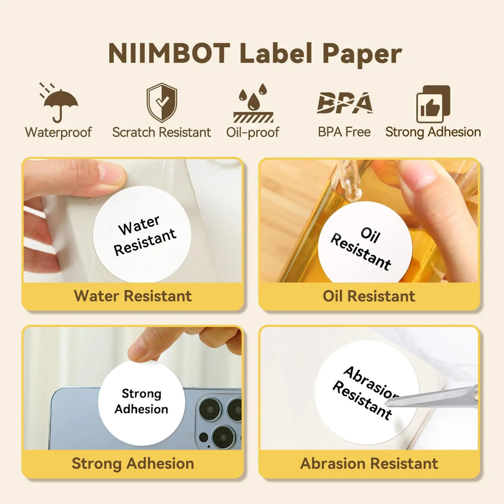 Niimbot Round White Color Label Sticker Paper Rolls for Adhesive Mini Mobile Label Maker B1 B21 Printer Different Size Papers