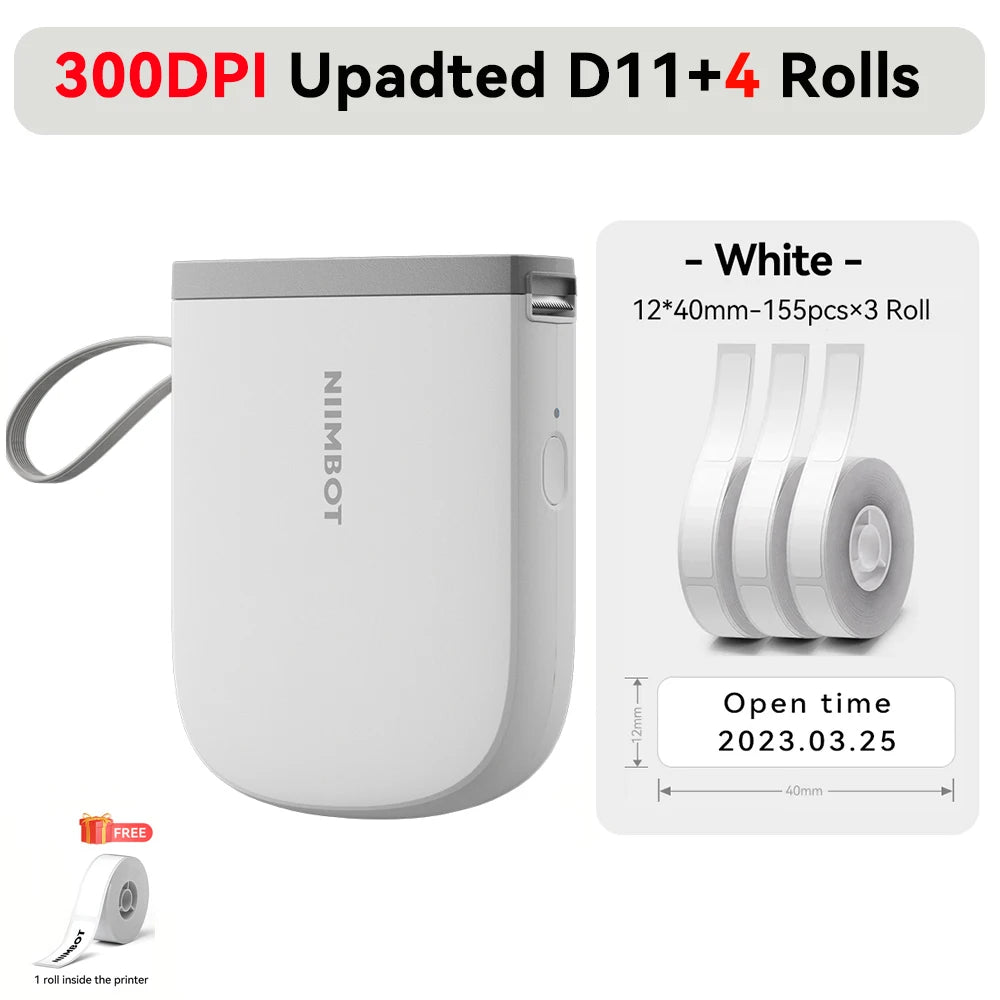 Niimbot Upgraded D11 Mini Thermal Printer 300 DPI Wireless Self-Adhesive Label Maker Inkless Pocket Barcode Name Tag  Labeller
