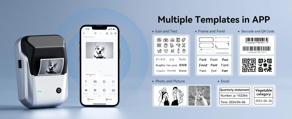 Niimbot B1 English Label Printer Portable Handheld Thermal Printer Mini Barcode QR Code Sticker Paper Color Rolls Maker Cable