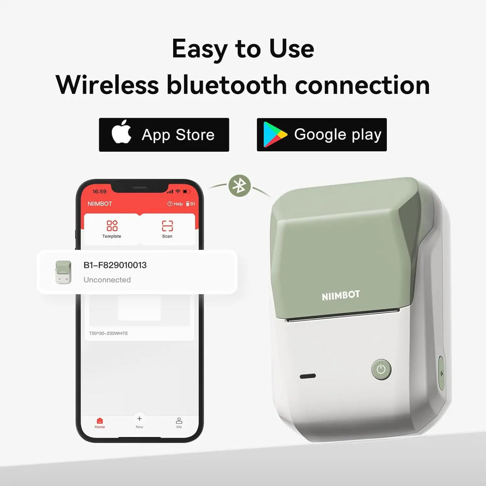NIIMBOT B1 Portable Thermal Printer With Tapes 2 Inch Adhesive Label Machine Mini Bluetooth Sticker Maker Waterproof Labels Roll