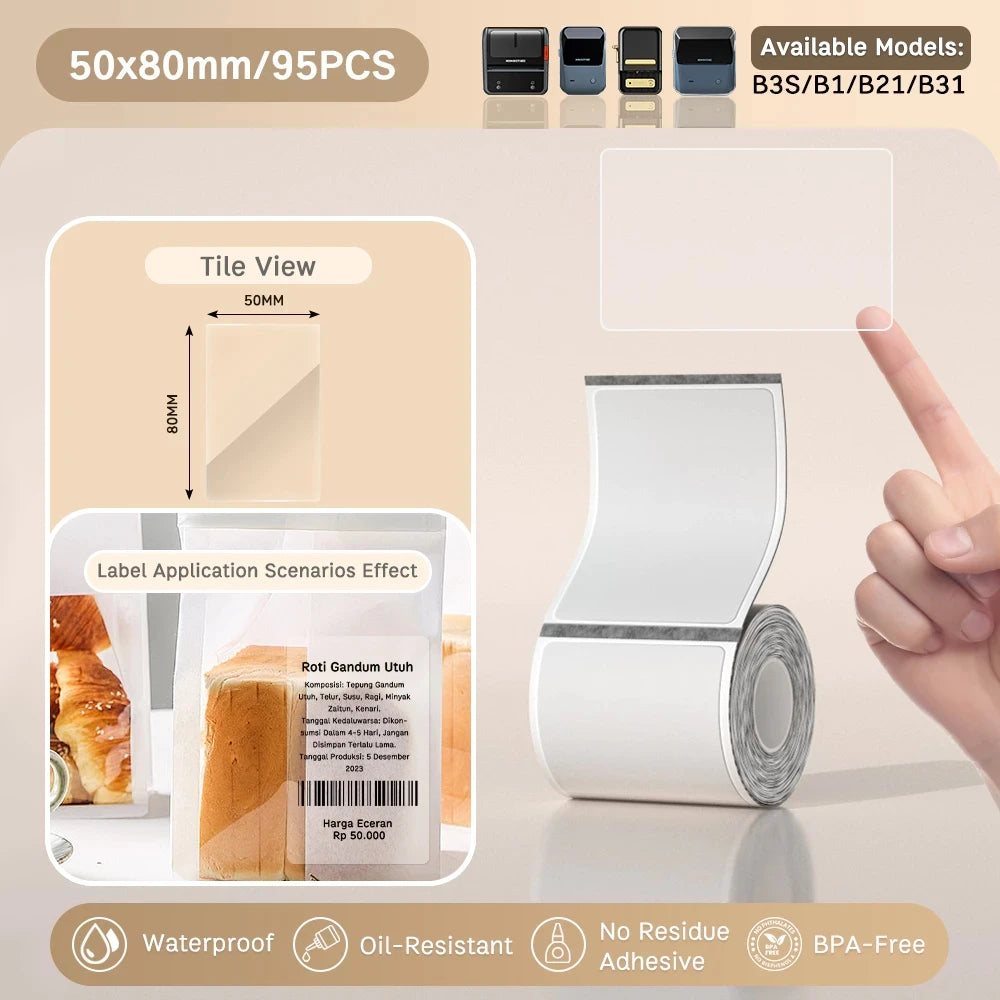 NIIMBOT B21/B203/B3S Label Machine Printing Paper Self Adhesive Label Waterproof Oil Resistant Tear Resistant Label