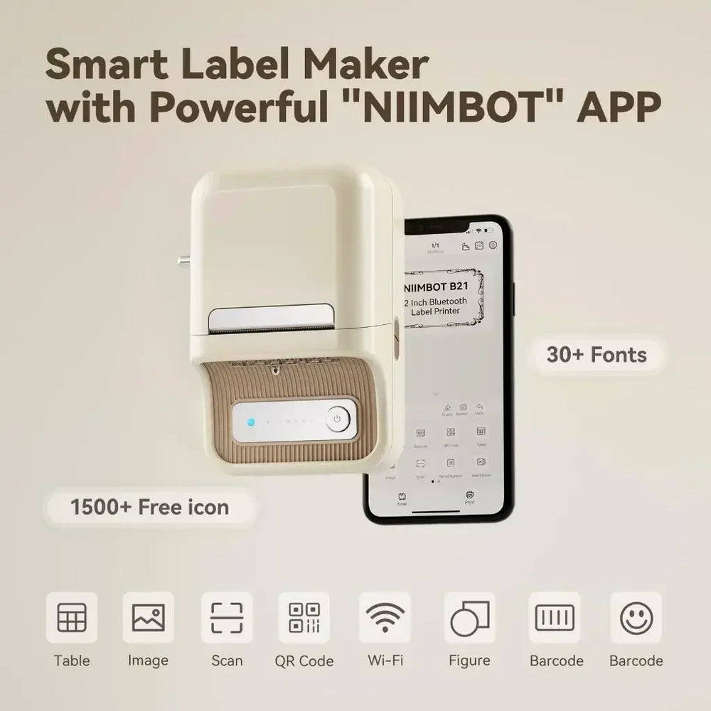 Niimbot B21 Wireless Thermal Label Printer Mini Portable Barcode Label Maker Moble Phone Price Tag Sticker Machine 20mm - 50mm