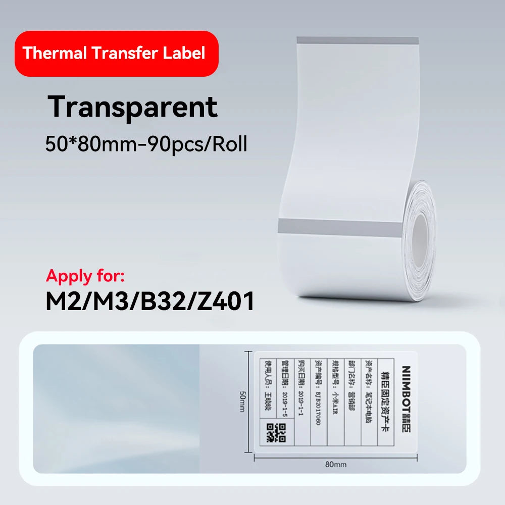 Thermal Transfer Labels for Niimbot M2/M3 Printer Thermal Transfer Ribbon Home Office 20-50mm Width Label Paper Sticker