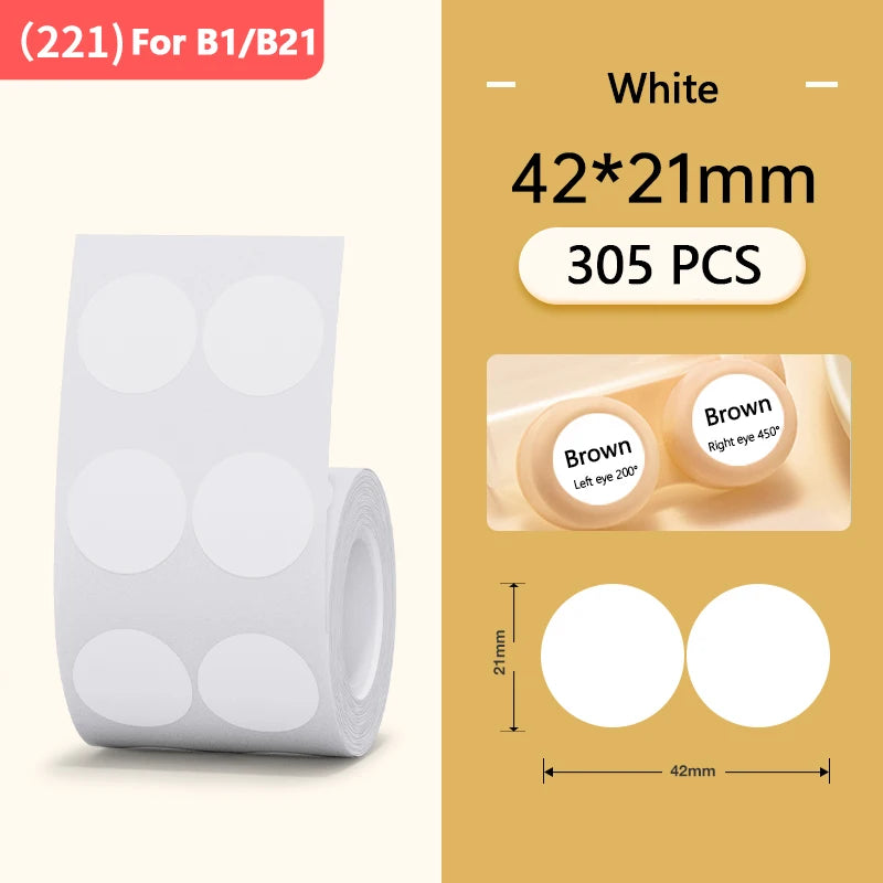 Niimbot Round White Color Label Sticker Paper Rolls for Adhesive Mini Mobile Label Maker B1 B21 Printer Different Size Papers