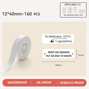 Niimbot Thermal Label White Color Paper 12-15mm Thermal Sticker Paper Roll Waterproof for official D11 D110 D11H D101 Printer