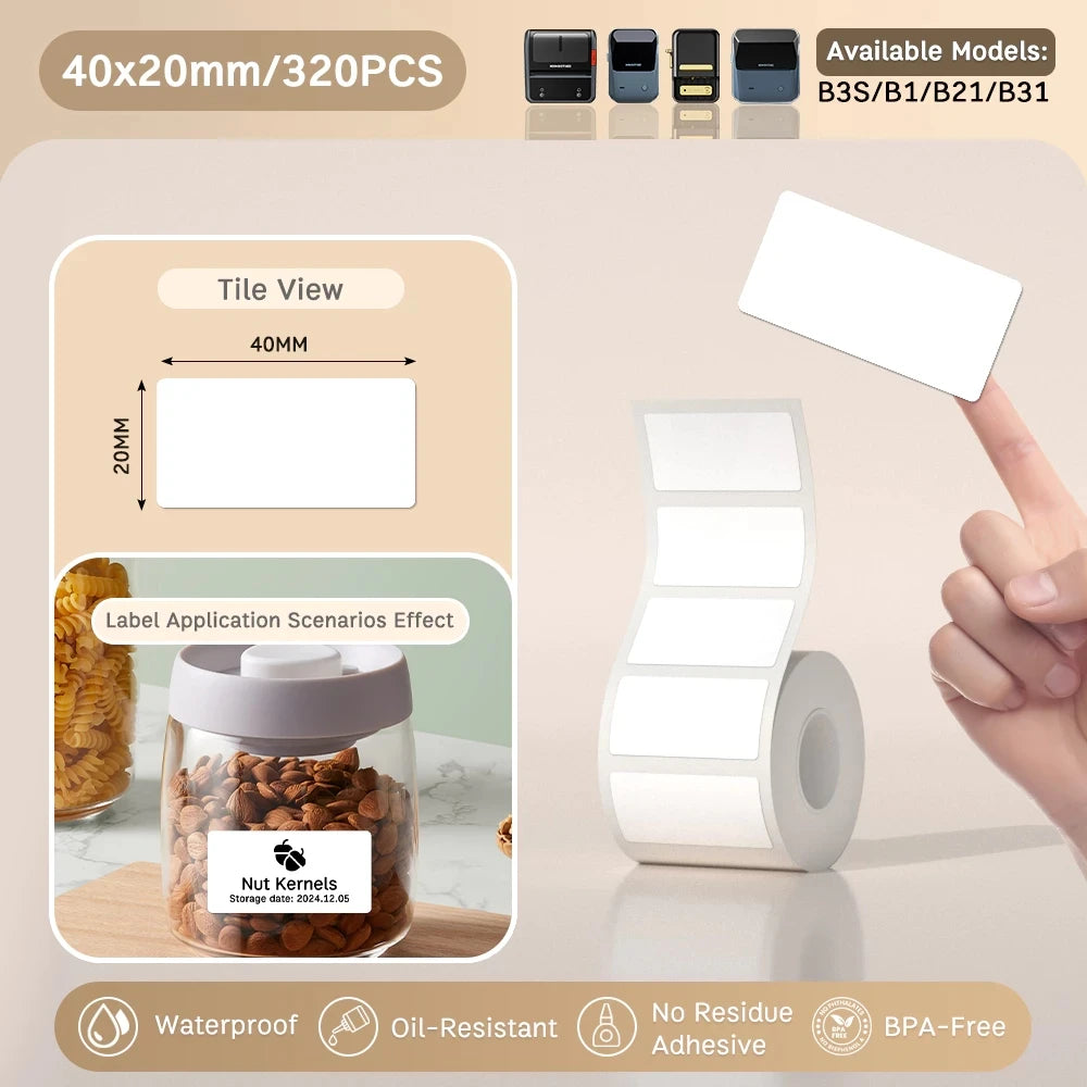 NIIMBOT B21/B203/B3S Label Machine Printing Paper Self Adhesive Label Waterproof Oil Resistant Tear Resistant Label