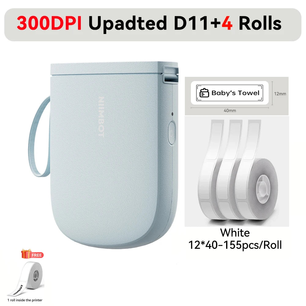 Niimbot Upgraded D11 Mini Thermal Printer 300 DPI Wireless Self-Adhesive Label Maker Inkless Pocket Barcode Name Tag  Labeller