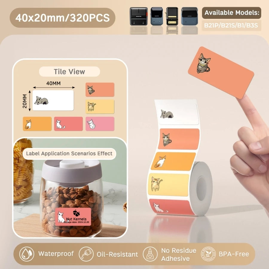 NIIMBOT B21/B203/B3S Label Machine Printing Paper Self Adhesive Label Waterproof Oil Resistant Tear Resistant Label