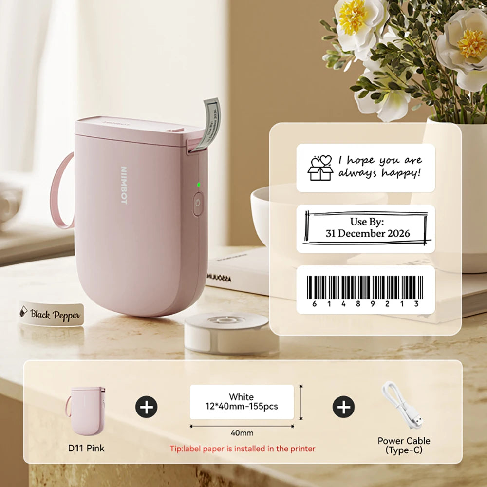 Niimbot Upgraded D11 Mini Thermal Printer 300 DPI Wireless Self-Adhesive Label Maker Inkless Pocket Barcode Name Tag  Labeller
