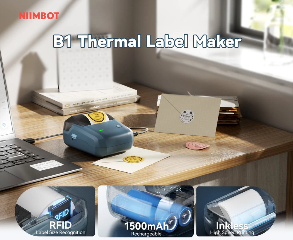 Niimbot B1 Portable Thermal Label Printer Wireless Sticker Printer For Home Adhesive Label Maker Compatible With iOS & Android