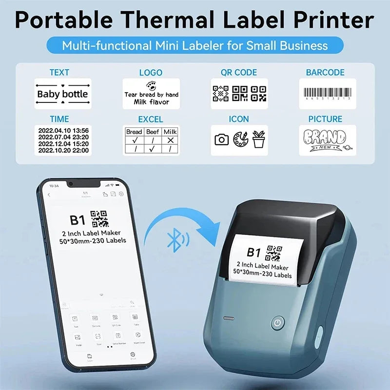 Niimbot B1 Thermal Label Printer Portable Bluetooth Wireless Handheld Printer Self-adhesive Sticker Maker Price Barcode