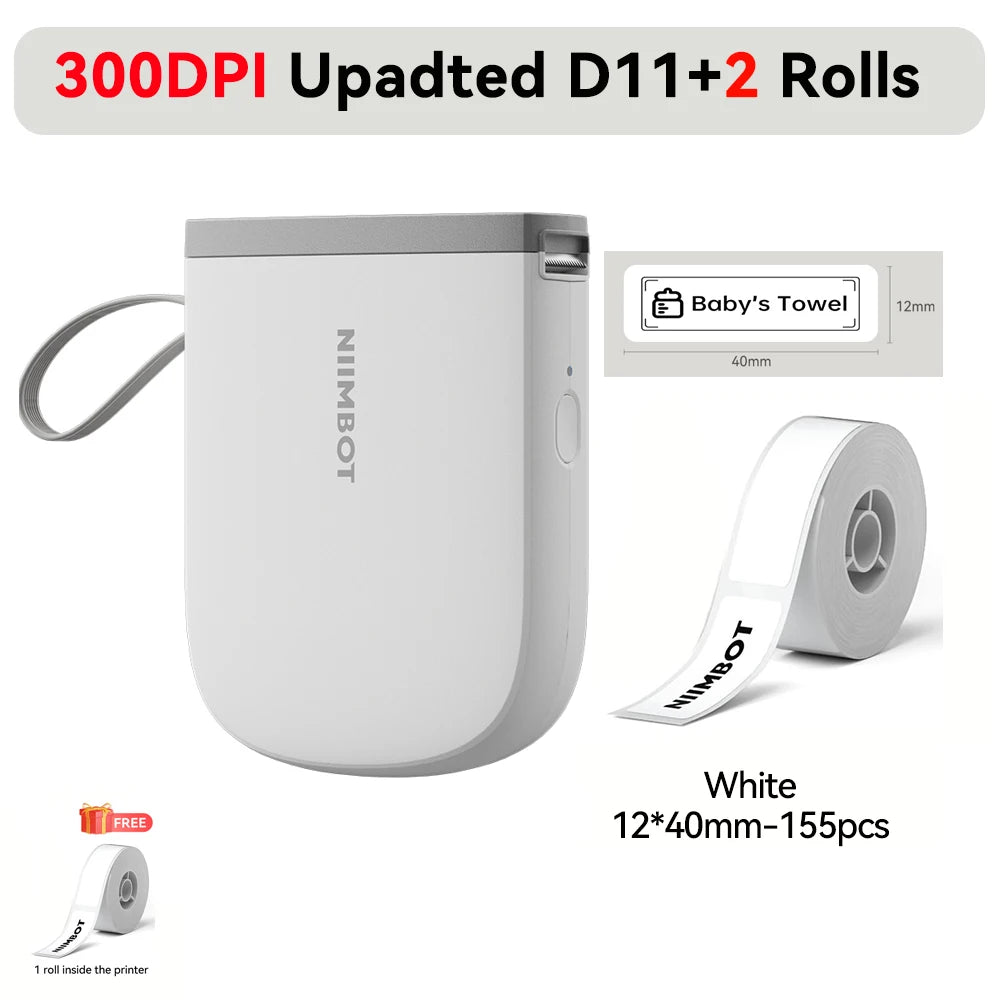 Niimbot Upgraded D11 Mini Thermal Printer 300 DPI Wireless Self-Adhesive Label Maker Inkless Pocket Barcode Name Tag  Labeller