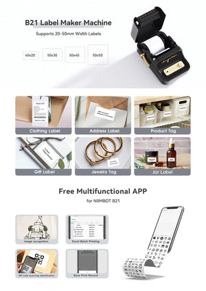 Niimbot B21 Wireless Thermal Label Printer Mini Portable Barcode Label Maker Moble Phone Price Tag Sticker Machine 20mm - 50mm