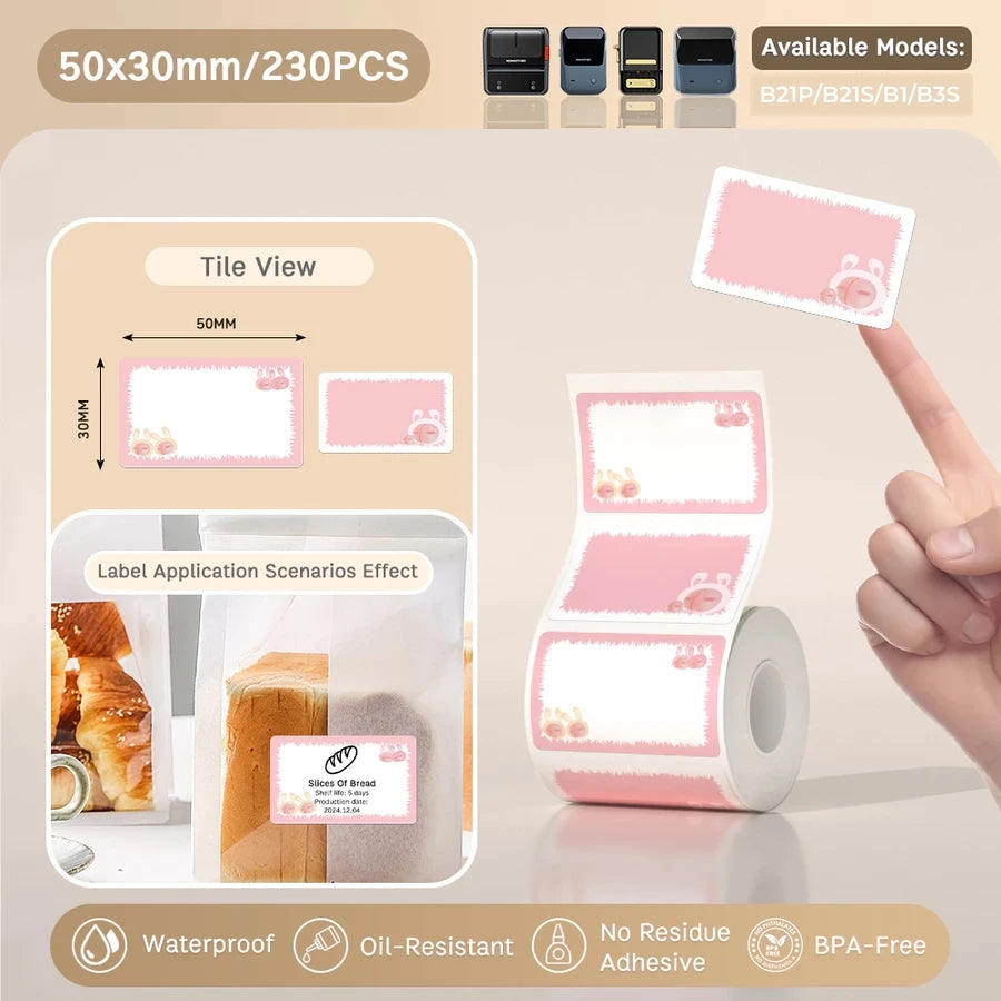 NIIMBOT B21/B203/B3S Colored Label Machine Printing Paper Self Adhesive Label Waterproof Oil Resistant Tear Resistant Label