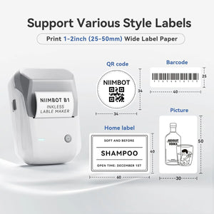 NIIMBOT B1 Portable Thermal Printer With Tapes 2 Inch Adhesive Label Machine Mini Bluetooth Sticker Maker Waterproof Labels Roll