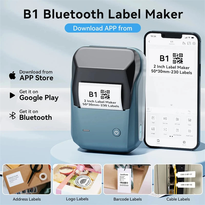 Niimbot B1 Thermal Label Printer Bluetooth Portable Pocket Label Maker Barcode QR Code Self-adhesive Sticker Labeling Machine