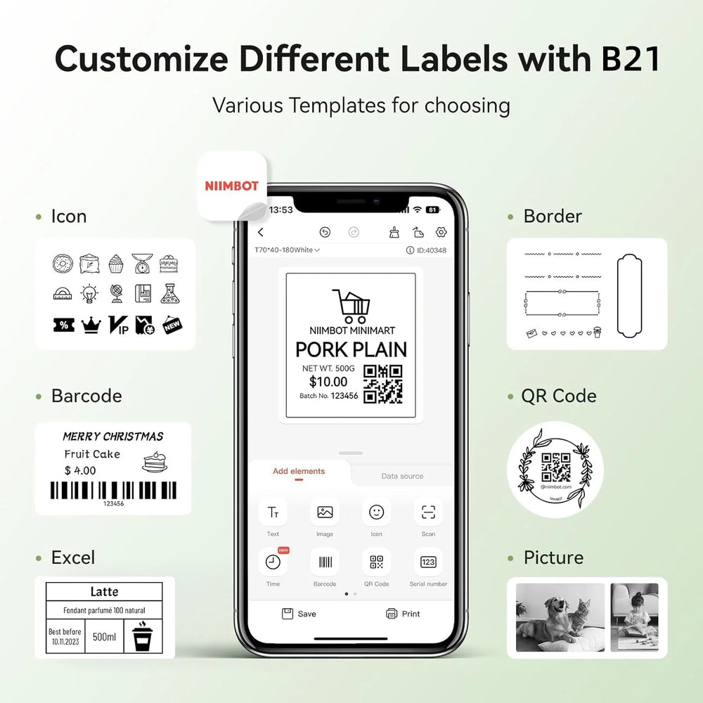 300dpi Niimbot B21 PRO Thermal Label Sticker Print Maker Bluetooth Mobile Wireless Printer for Business Home Office use 20-50mm