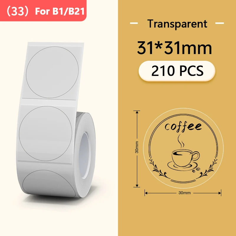 Niimbot Round White Color Label Sticker Paper Rolls for Adhesive Mini Mobile Label Maker B1 B21 Printer Different Size Papers