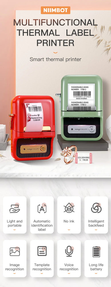 Niimbot B21 Portable Label Printer Wireless Bluetooth Label Maker Multifunctional Self-adhesive Pocket Label Machine