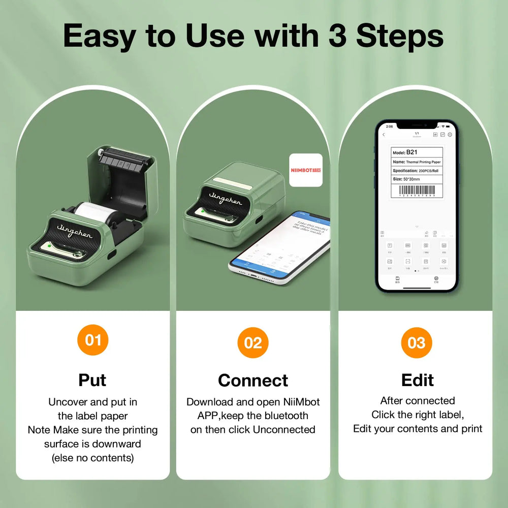 Niimbot B21 Wireless Thermal Label Printer Mini Portable Barcode Label Maker Moble Phone Price Tag Sticker Machine 20mm - 50mm