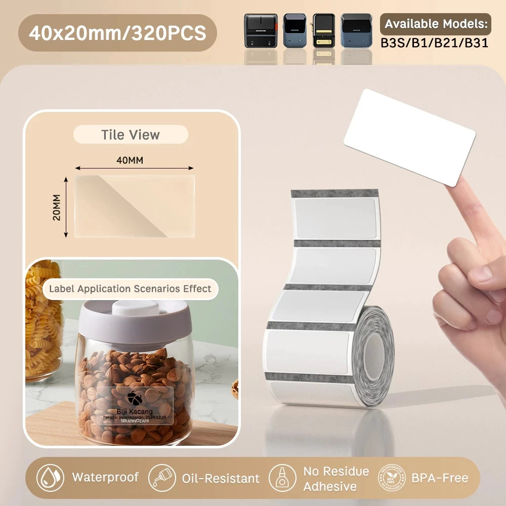 NIIMBOT B21/B203/B3S Colored Label Machine Printing Paper Self Adhesive Label Waterproof Oil Resistant Tear Resistant Label