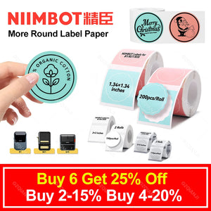 Niimbot Round White Color Label Sticker Paper Rolls for Adhesive Mini Mobile Label Maker B1 B21 Printer Different Size Papers